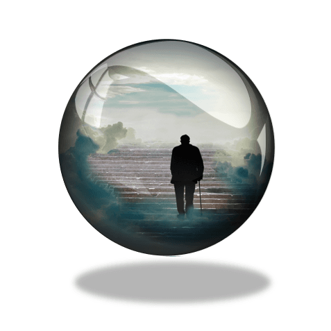 Man walking along steps through storm - metaphor for motivation and force field analysis