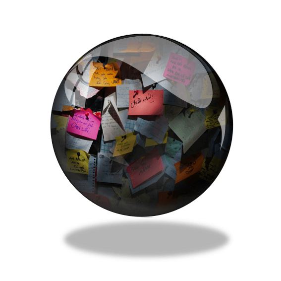 Image of notes on a wall prior to silent sorting and creating an affinity diagram