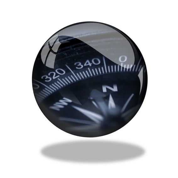 Image of compass in glass orb - metaphor for setting direction