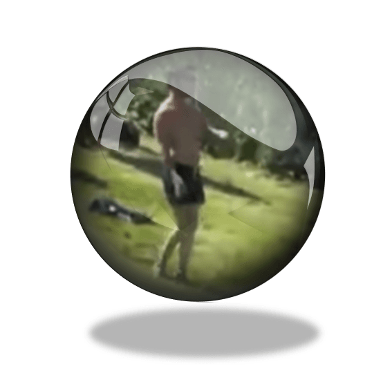 Leading by following - grainy video still in glass orb