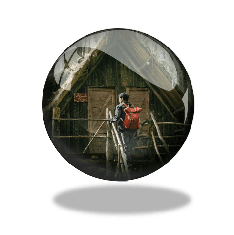 Person going to a remote cabin possibly for strategic reflection