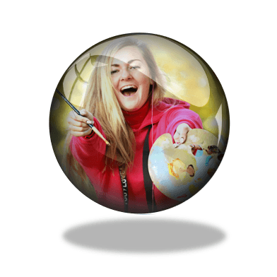 Glass orb of Girl offering paintbrush and palette - metaphor for facilitating adventure in others
