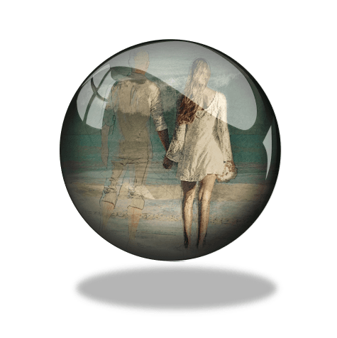 Glass orb - people on beach - getting to know someone better through their story and through walking and listening