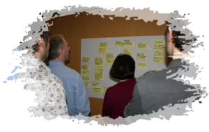 Engaging people in decisions on a whiteboard with sticky notes